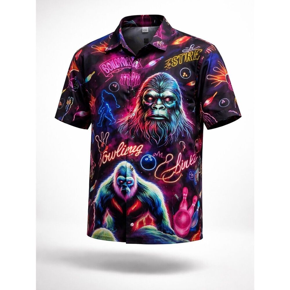 Men's Multicolor Graphic Bowling Short Sleeve Button-Up Shirt